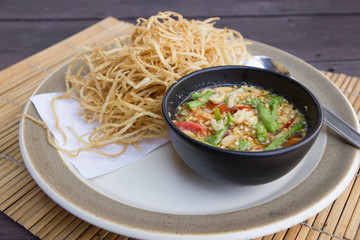 Fried papaya salad, Thai food called 