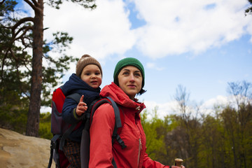 Mom and child traveling the world.