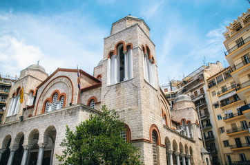 Fototapeta na wymiar Panagia Deksia church on a background of modern houses., Thessaloniki, Macedonia, Greece