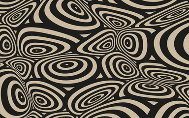 a surface pattern distortion with twisted circles in black and beige