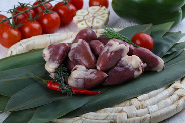 Raw chicken hearts