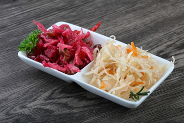 Viniagrette and fermented cabbage