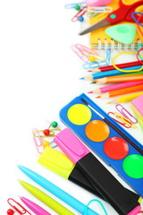 School supplies on white background