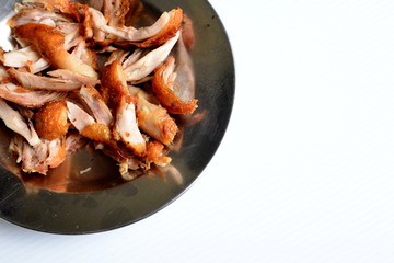 Shred Fried Chicken in dish