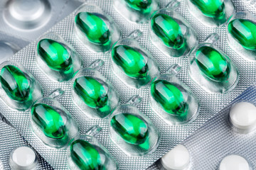 blister full of green pills