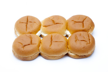 view of burger buns arrange side by side.