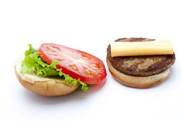 view of a cheeseburger.