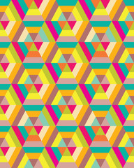 Geometric colorful hexagon seamless pattern, vector