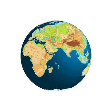 World globe. Planet Earth. Africa, Asia and Indian Ocean. Vector illustration, isoalted on white.
