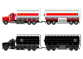 Gas transporter. LNG tanker truck. Vector illustration. Flat style silhouette, Icon. Isolated on white.
