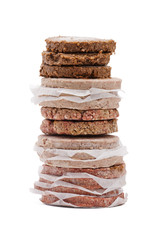 stack of minced meat over white background.