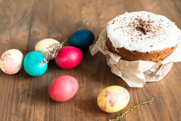 Easter cake with colored eggs