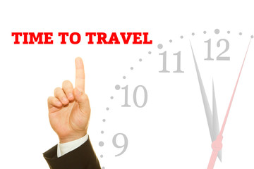 Businessman hand writing TIME TO TRAVEL concept.