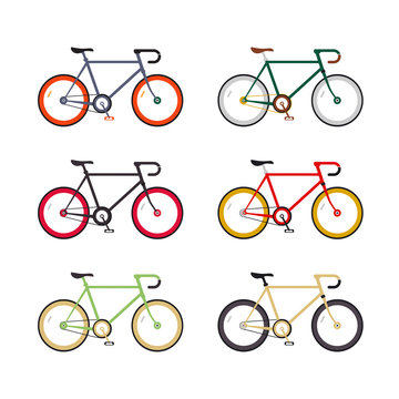 Hipster single speed bikes set. City bicycles with fixed gear.
