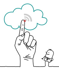 big hand and cartoon characters - the cloud