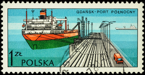 Northern Port in Polish Gdansk on postage stamp