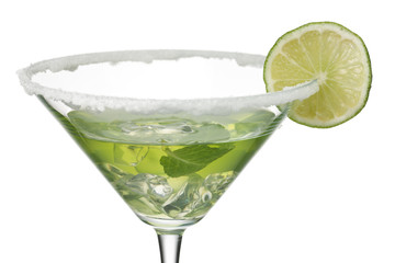martini glass with lemon juice.