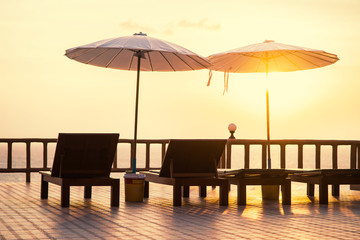 Terrace with a view on sea and sunset