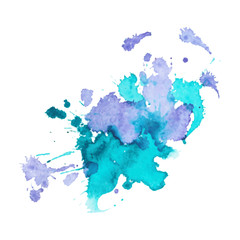 expressive watercolor stain with splashes of  blue green lavender color