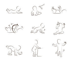 baby development icon, child growth stages. toddler milestones of first year