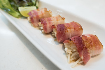 Bacon wrapped mushroom