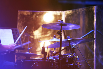 Fototapeta na wymiar Drum set on a stage