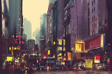 Wall murals Watercolor painting skyscraper City traffic and colorful light in Hong Kong,illustration painting