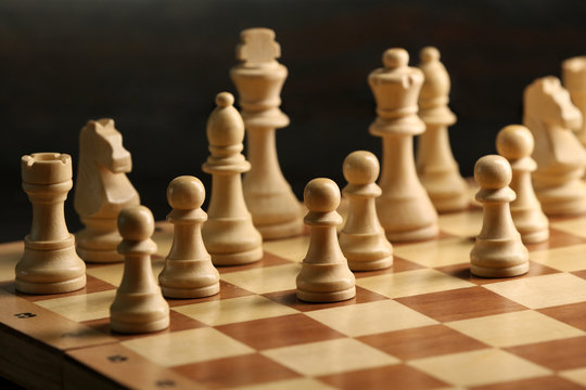 Chess pieces and game board closeup