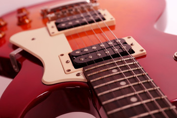 Fototapeta na wymiar Electric guitar on white background, close up