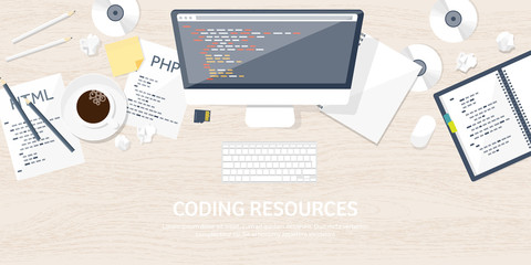  Programming,coding. Flat computing background. Code, hardware,software. Web development. Search engine optimization. Innovation,technologies. Mobile app. Vector illustration. SEO.