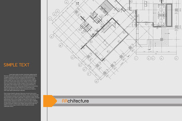 Architectural background on drawing table. Vector.