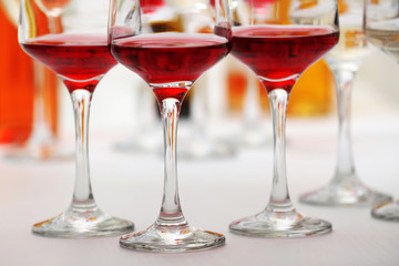 Wine glasses with red and white wine, closeup