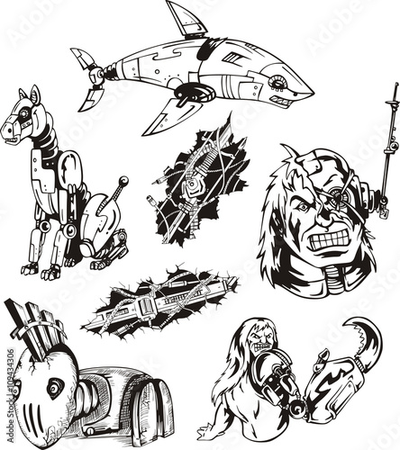 Cyborgs And Robots Set Stock Image And Royalty Free Vector