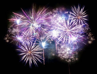 Obraz premium Fireworks lights on night sky set