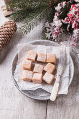 Creamy caramel fudge with fur tree