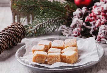 Creamy caramel fudge with fur tree
