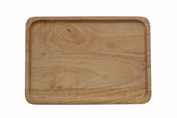 Close up empty wooden dish isolated on white background,with clipping path