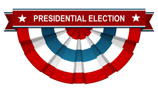 presidential election on bunting american flag with red ribbon