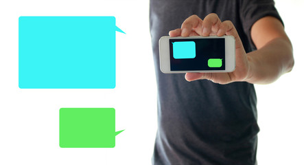 a man using hand holding the smartphone with opening  speech