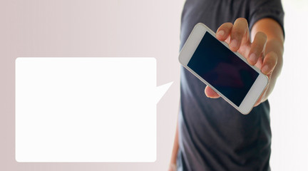 a man using hand holding the smartphone with opening  speech