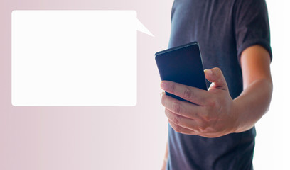 a man using hand holding the smartphone with opening  speech