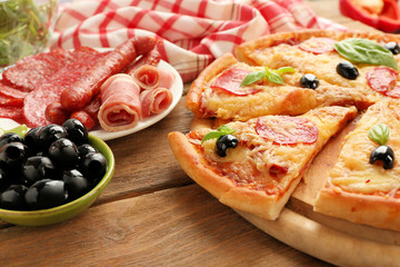 Fresh baked pizza, close up