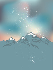 Obraz premium Milky Way over the Himalayan peaks. Mountains at the night time. Vector space background.