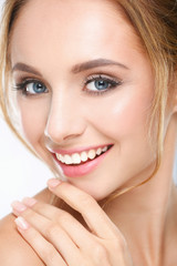 Obraz premium Portrait of beautiful woman on white background