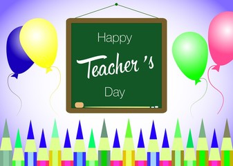 Vector illustration of a stylish text for Happy Teacher's Day with brown school board background.