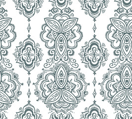 Seamless indian pattern based on traditional Asian floral elements Paisley. Vector hand drawn illustration.