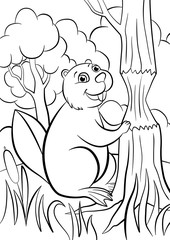Coloring pages. Animals. Little cute beaver smiles.