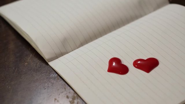 blowing book with 2 red hearts symbols inside, love concept
