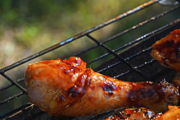 Barbecue chicken meat on grill