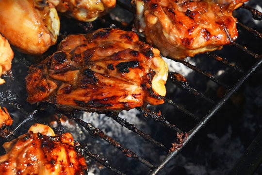 Barbecue chicken meat on grill